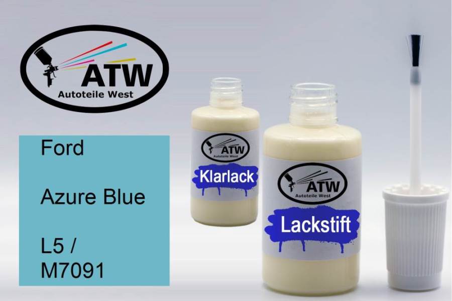 Ford, Azure Blue, L5 / M7091: 20ml Lackstift + 20ml Klarlack - Set, von ATW Autoteile West.